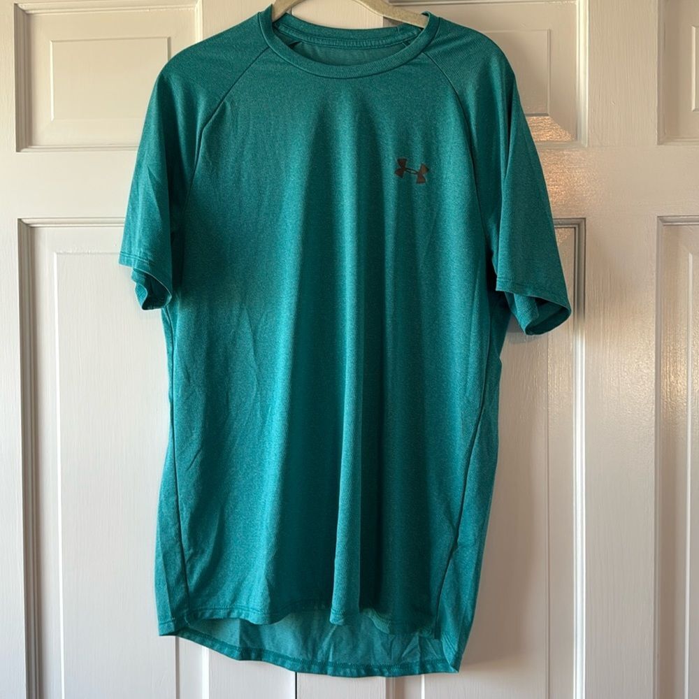 UNDER ARMOUR TECH TEE SHIRT PERFORMANCE ATHLETIC WICKING MEN MEDIUM AQUA GREEN